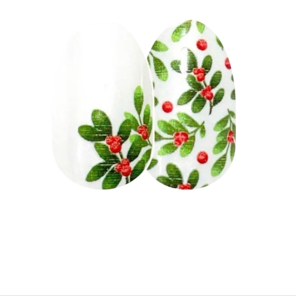 Color Street Berry Merry Nail Polish Strips Festive Holly Design Red Green